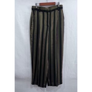 Paris Atelier & Other Stories Black Gold Stripe Pleated Wide Leg Trouser Pants 4